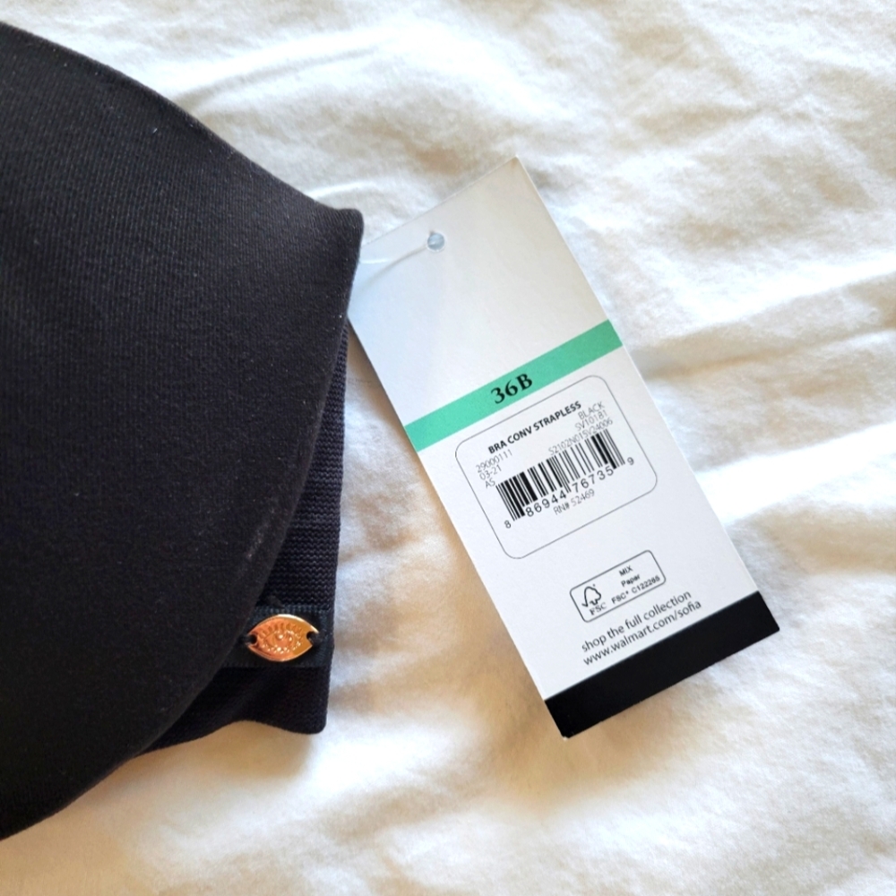 NWT Sofia Intimates Women's Seamless Back Strapless Bra Color Black Size 36B - Picture 4 of 8